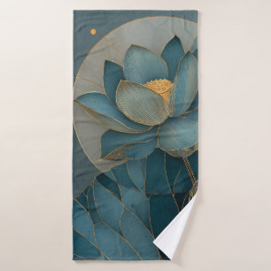 Turf en gouden lotusbloem geometrische lijnkunst Z Badhanddoek
