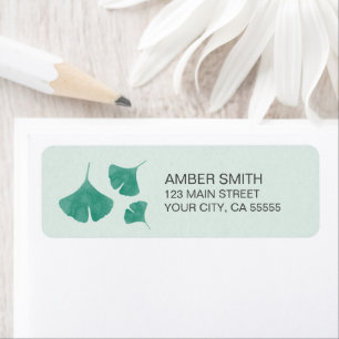 Turf- en Mintgroene Aquarel Ginkgo Blad Trio Etiket