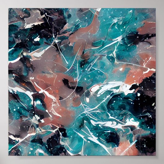 Turf en oranje abstract marmer poster (Voorkant)
