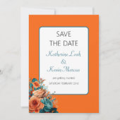 Turf en oranje bloemige Save the Date-huwelijk Kaart (Voorkant)