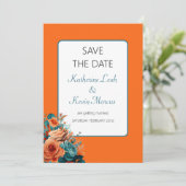 Turf en oranje bloemige Save the Date-huwelijk Kaart (Staand voorkant)