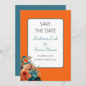 Turf en oranje bloemige Save the Date-huwelijk Kaart (Voorkant / Achterkant)