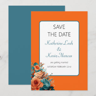 Turf en oranje bloemige Save the Date-huwelijk Kaart