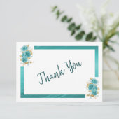 Turf- en turquoise roos elegante bedankkaart (Staand voorkant)