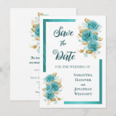 Turf- en turquoise roos elegante bewaar de datum save the date (Voorkant / Achterkant)