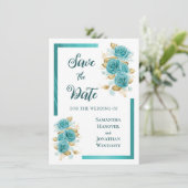 Turf- en turquoise roos elegante bewaar de datum save the date (Staand voorkant)