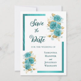 Turf- en turquoise roos elegante bewaar de datum save the date