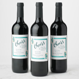 Turf- en turquoise roos elegante trouw wijnlabel wijn etiket