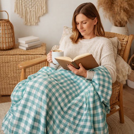 Turf en witte gingham ruitpatroon fleece deken