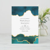 Turf & Goud Geode Agate Steen QR Code RSVP Trouwen Kaart (Staand voorkant)