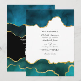 Turf & Goud Geode Agate Steen QR Code RSVP Trouwen Kaart
