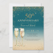 Turf Goud Glitter Champagne 50ste Verjaardag Kaart (Voorkant)
