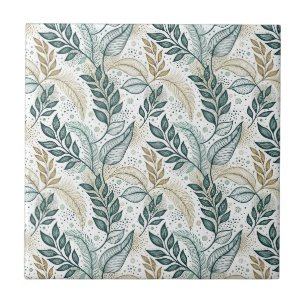 Turf Groen & Beige Elegant Blad Botanisch Bloemmot Tegeltje