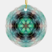 Turf groen blauw roze bloem stervormig patroon keramisch ornament (Voorkant)