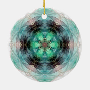 Turf groen blauw roze bloem stervormig patroon keramisch ornament