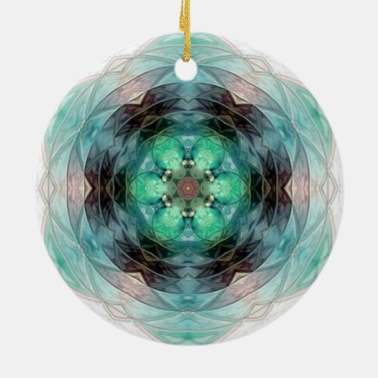 Turf groen blauw roze bloem stervormig patroon keramisch ornament (Achterkant)