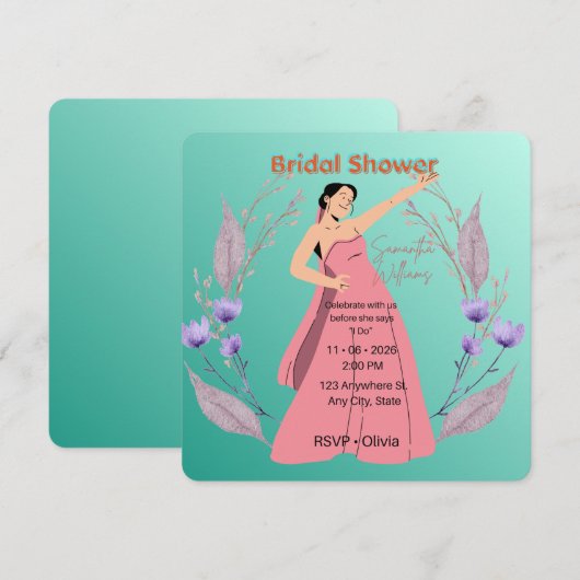 Turf Groen Bloemstuk Bruidsfeest Uitnodiging – Ele (Voorkant / Achterkant)