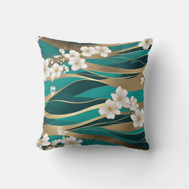 Turf Groen En Gouden Bloesems Kussen (Voorkant)