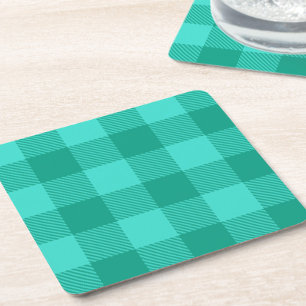 Turf Groen En Turkoois Geruit Plaid Ontwerp  Kartonnen Onderzetters