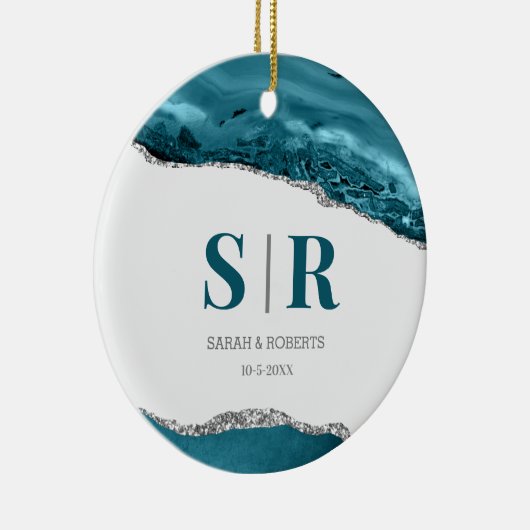 Turf Groen Geode Agate Kerst Geschenk voor Koppels Keramisch Ornament (Rechts)