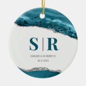 Turf Groen Geode Agate Kerst Geschenk voor Koppels Keramisch Ornament (Voorkant)