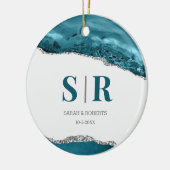 Turf Groen Geode Agate Kerst Geschenk voor Koppels Keramisch Ornament (Links)