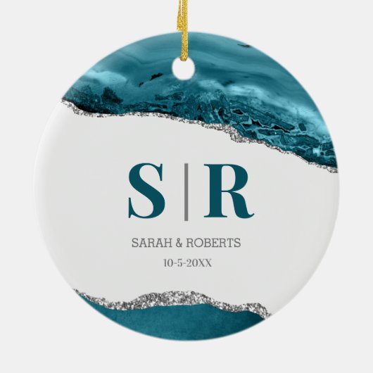 Turf Groen Geode Agate Kerst Geschenk voor Koppels Keramisch Ornament (Achterkant)