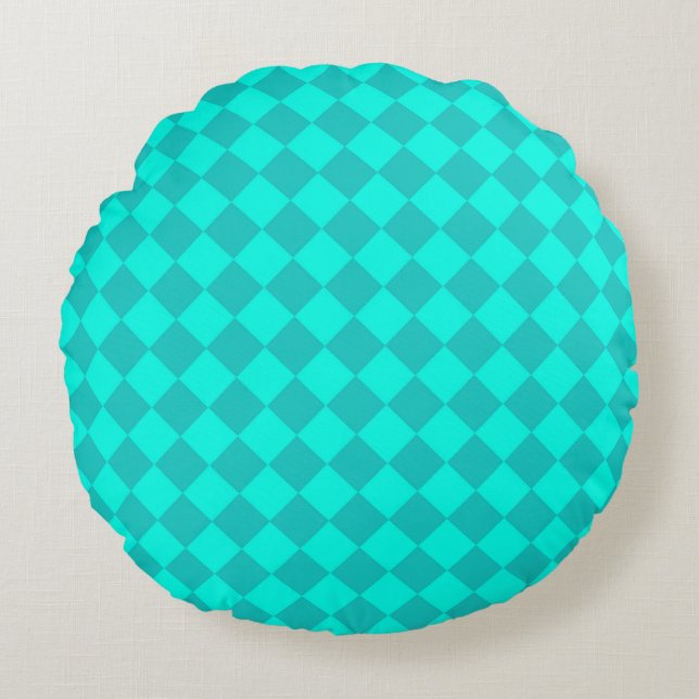 Turf Groen Geruite Diamant Patroon Rond Kussen (Voorkant)