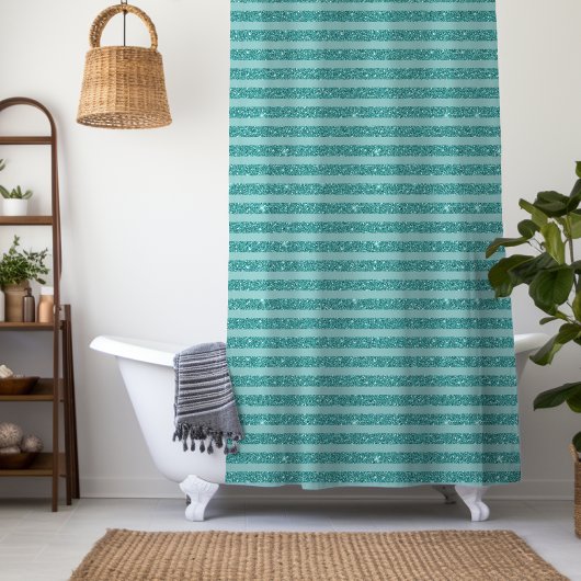 Turf Groen Glitter Stijl Horizontale Strepen Douchegordijn