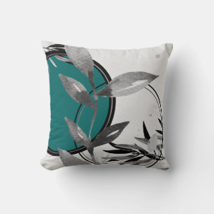 Turf Groen & Grijs Abstract Zen Waterverfblad Kussen