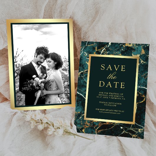 Turf Groen Marmer Goud Foto Bruiloft Save The Date