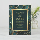 Turf Groen Marmer Goud Foto Bruiloft Save The Date (Staand voorkant)