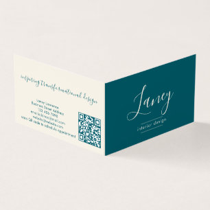 Turf Groen Moderne Elegante Script QR Code Profess Visitekaartje