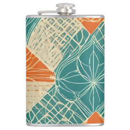 Turf Groen, Oranje en Taan Abstracte Bloemen Heupfles