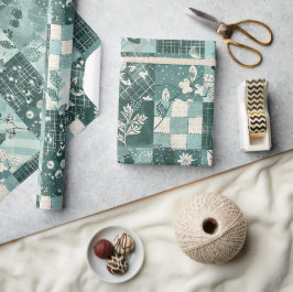 Turf Groen Quilt Gingham Cottagecore Bloem Cadeaupapier