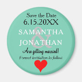 Turf Groen Trouw Save the Date Hart Magneet (Voorkant)