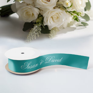 Turf Groen Trouwlint - Eenvoudige Elegante Calligr Satijnen Lint