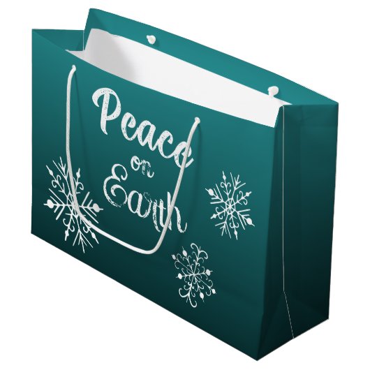 Turf Groen Vrede op Aarde Kerstcadeautas Groot Cadeauzakje (Voorkant Gekanteld)