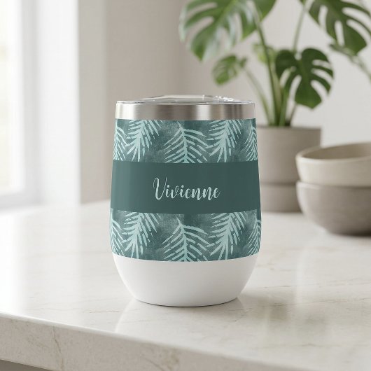 Turf Groen Waterverf Tropisch Blad Monogram Naam