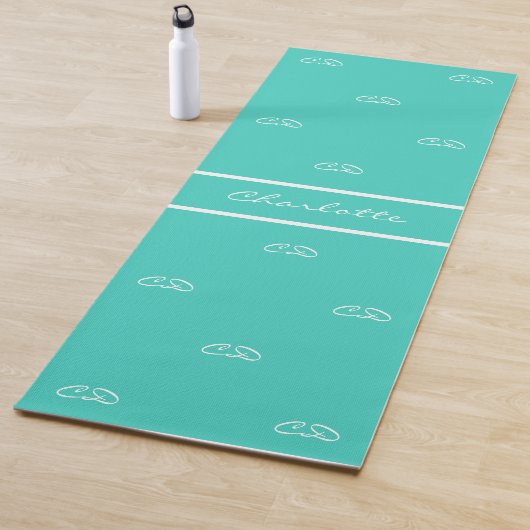 Turf groen witte monogram beginletters patroon naa yogamat (In situ)