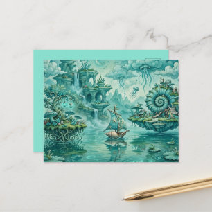 Turf Groen Zeegezicht Droom Surrealistische Fantas Briefkaart