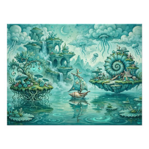 Turf Groen Zeegezicht Droom Surrealistische Fantas Foto Afdruk