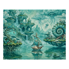 Turf Groen Zeegezicht Droom Surrealistische Fantas Perfect Poster