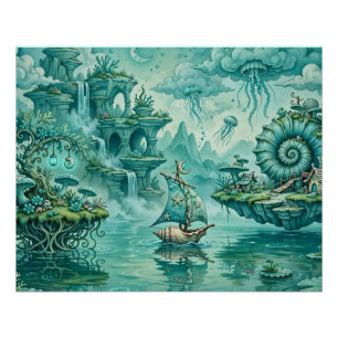 Turf Groen Zeegezicht Droom Surrealistische Fantas Perfect Poster