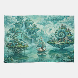 Turf Groen Zeegezicht Droom Surrealistische Fantas Theedoek