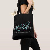 Turf Groen Zwarte Script Monogram Moeder Tote Bag (Dichtbij)
