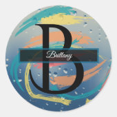 Turf, Oranje, Geel, Koraalroze Monogram Monogram Ronde Sticker (Voorkant)