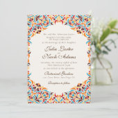 Turf Oranje Whimsical Bloemige Mandala Bruiloft Kaart (Staand voorkant)