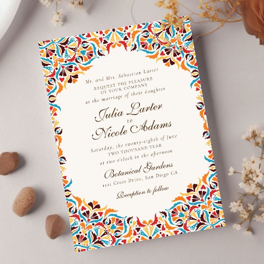 Turf Oranje Whimsical Bloemige Mandala Bruiloft Kaart