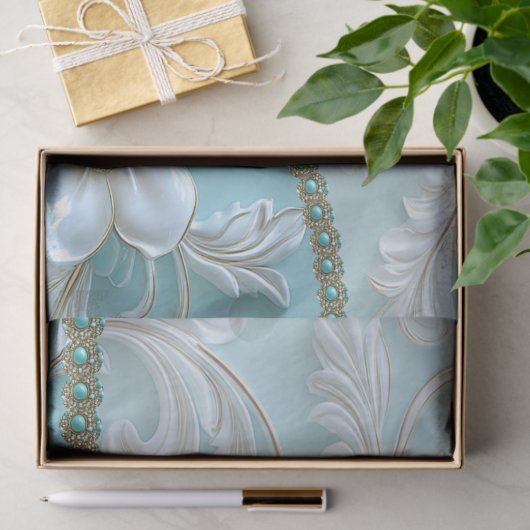 Turf wit bloemen tissuepapier (Geschenk)